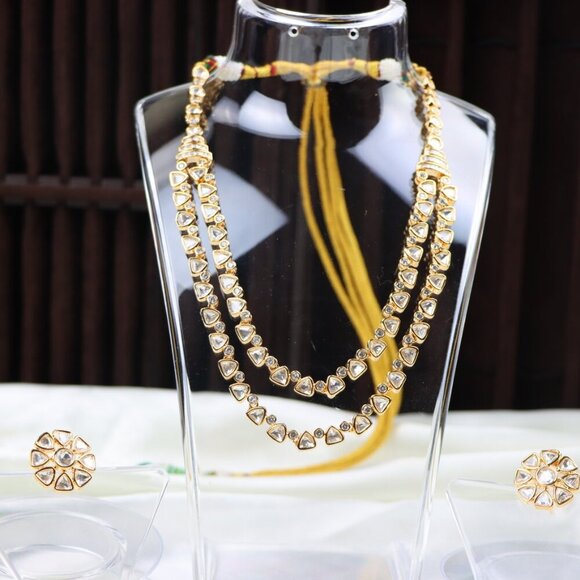 Double-Layer Kundan Necklace & Earrings Set, JP32 - Picture 5 of 12